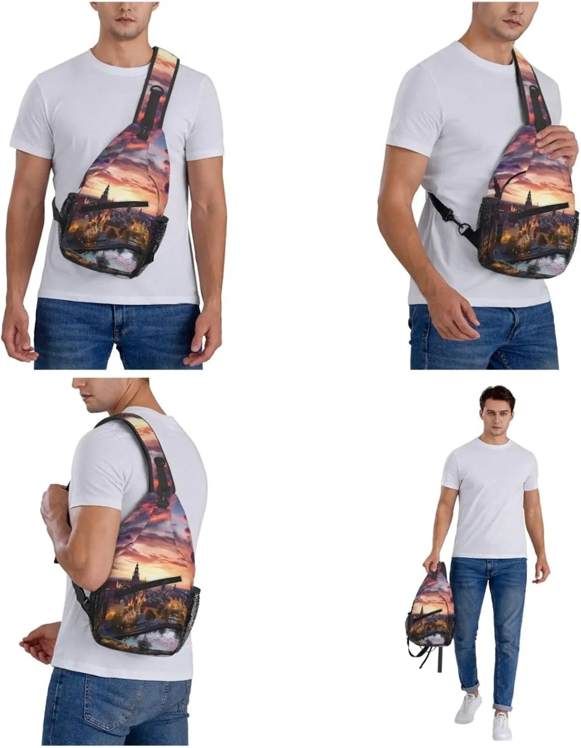 Colorful City Sunset Sling Bag Backpack For Men Cross Chest Bag Crossbody Shoulder Bag Travel Hiking Daypack