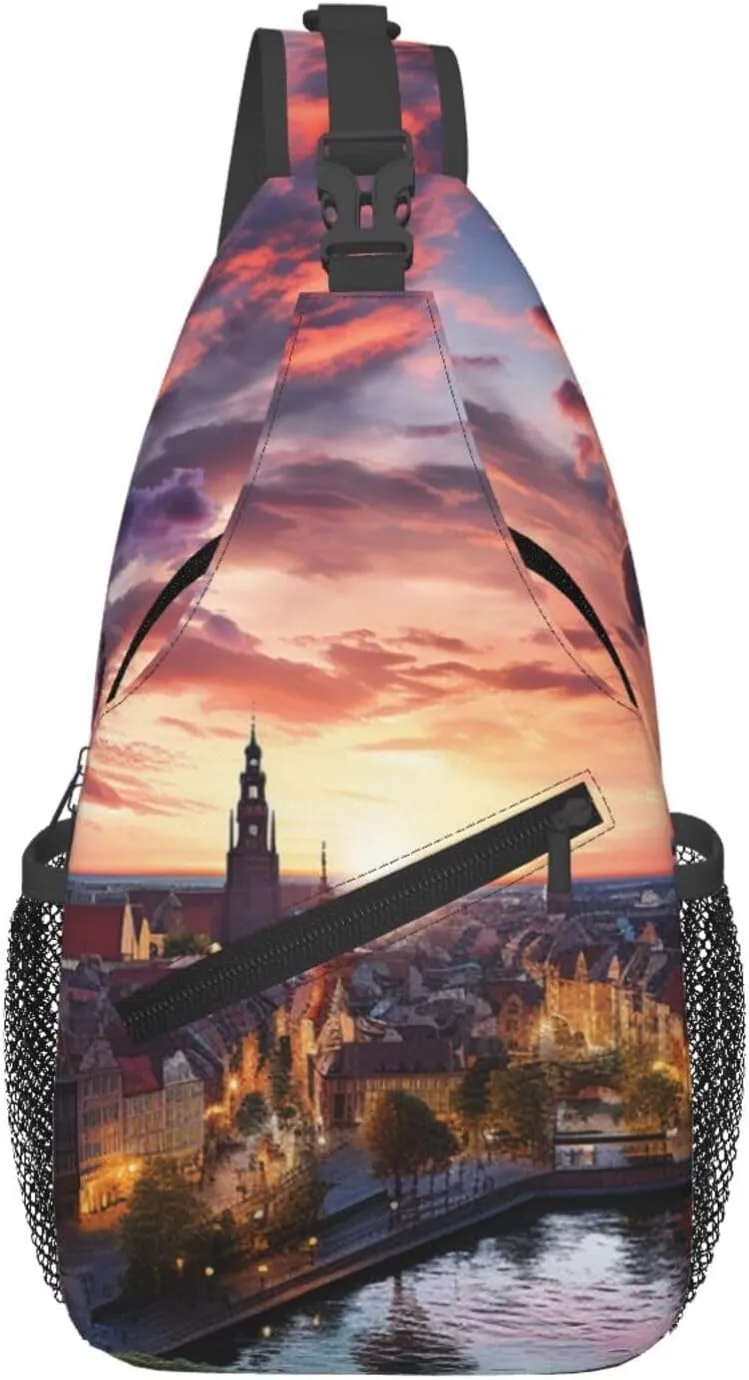 Colorful City Sunset Sling Bag Backpack For Men Cross Chest Bag Crossbody Shoulder Bag Travel Hiking Daypack