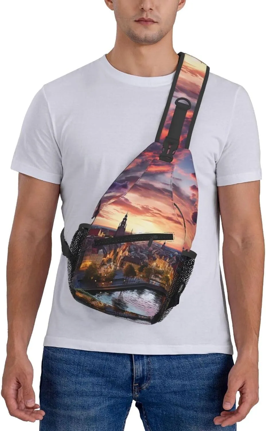 Colorful City Sunset Sling Bag Backpack For Men Cross Chest Bag Crossbody Shoulder Bag Travel Hiking Daypack