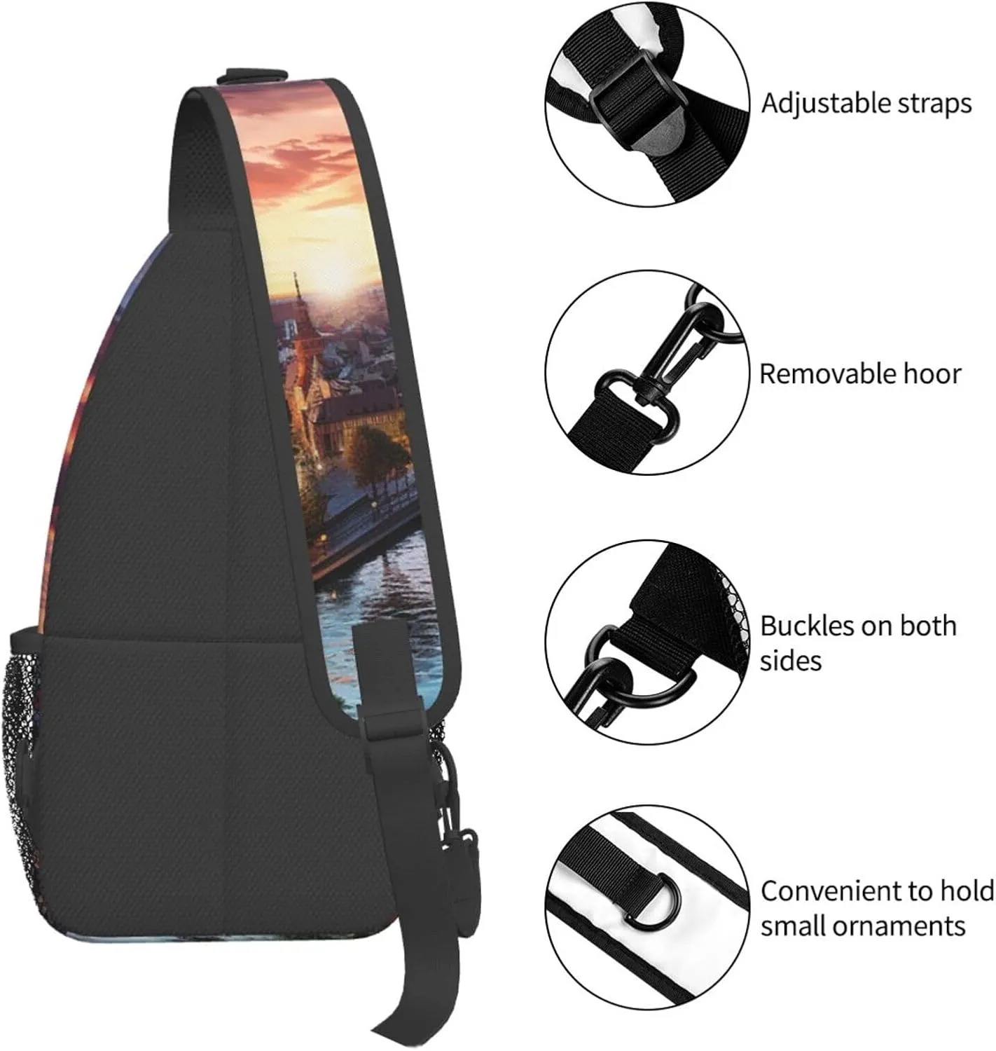 Colorful City Sunset Sling Bag Backpack For Men Cross Chest Bag Crossbody Shoulder Bag Travel Hiking Daypack
