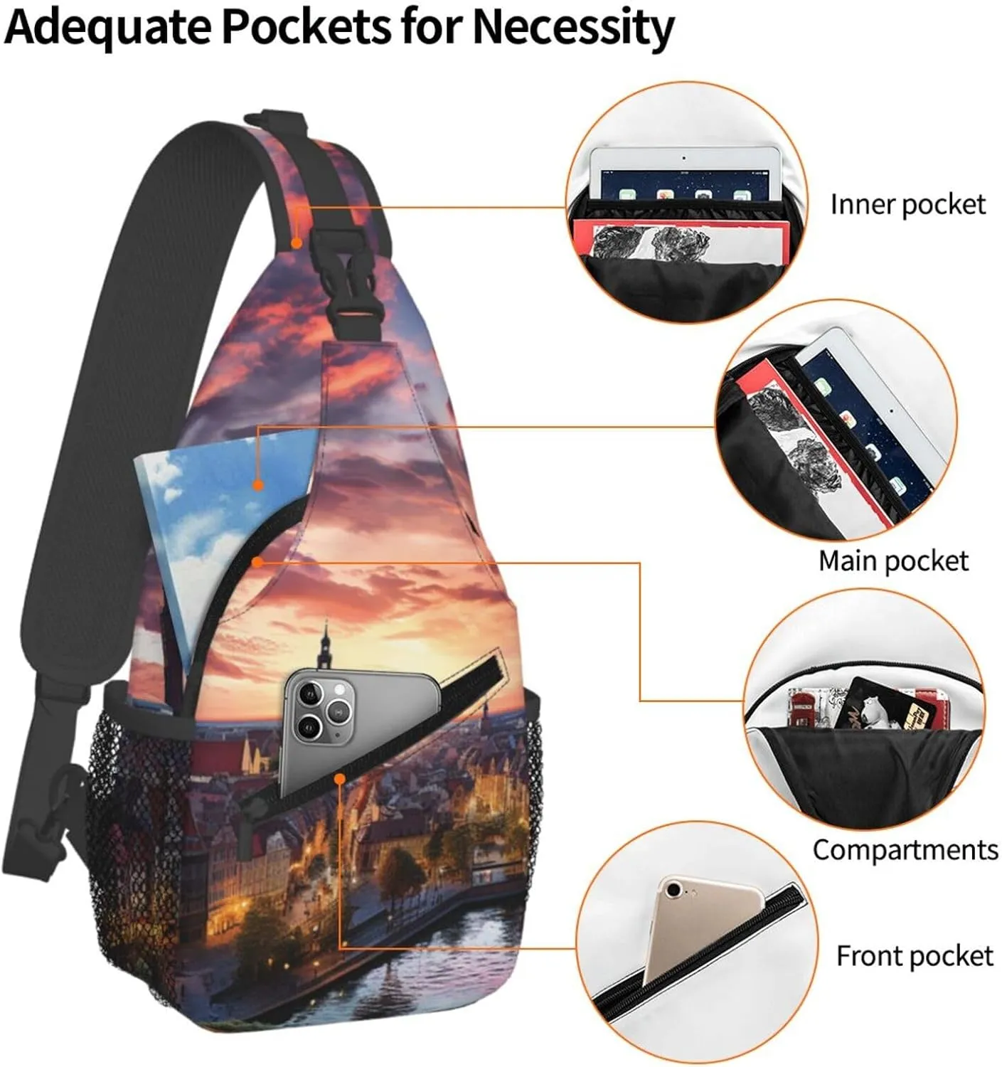 Colorful City Sunset Sling Bag Backpack For Men Cross Chest Bag Crossbody Shoulder Bag Travel Hiking Daypack