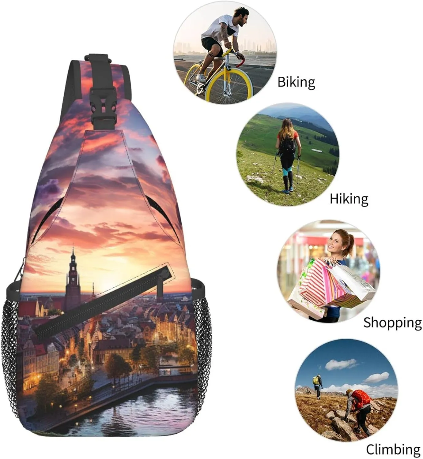 Colorful City Sunset Sling Bag Backpack For Men Cross Chest Bag Crossbody Shoulder Bag Travel Hiking Daypack