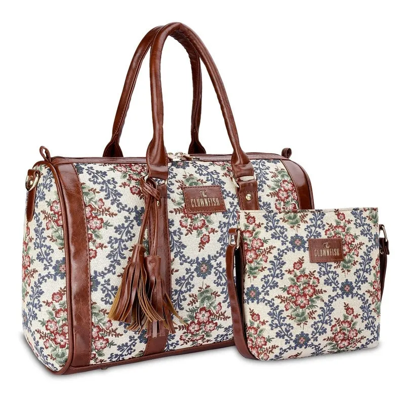 Combo: Linda Series Sling & Lorna Handbag - Durable Tapestry, Faux Leather | Versatile Storage | Pink-Floral