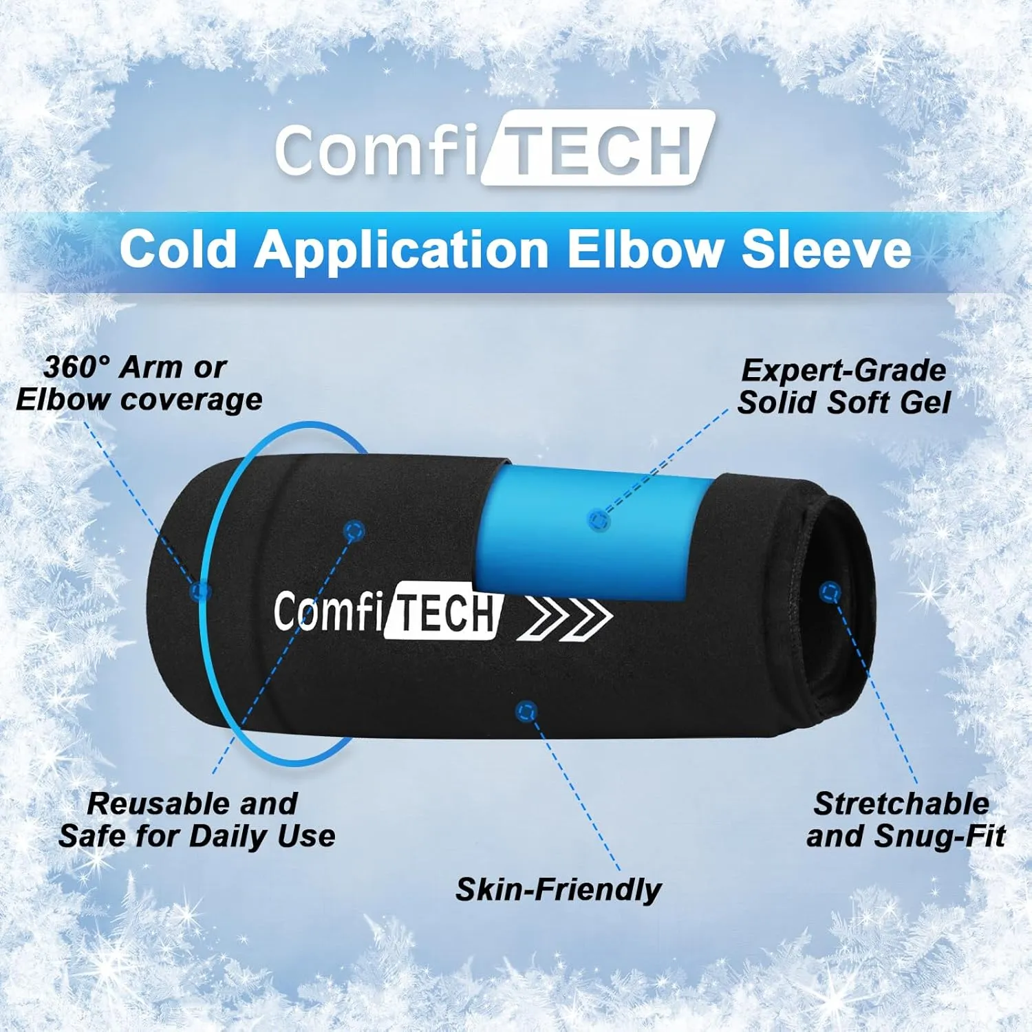 Comfitech Elbow Knee Ice Pack Wrap Sleeve, Reusable Gel Cold Pad for Calf, Thigh, X-Large