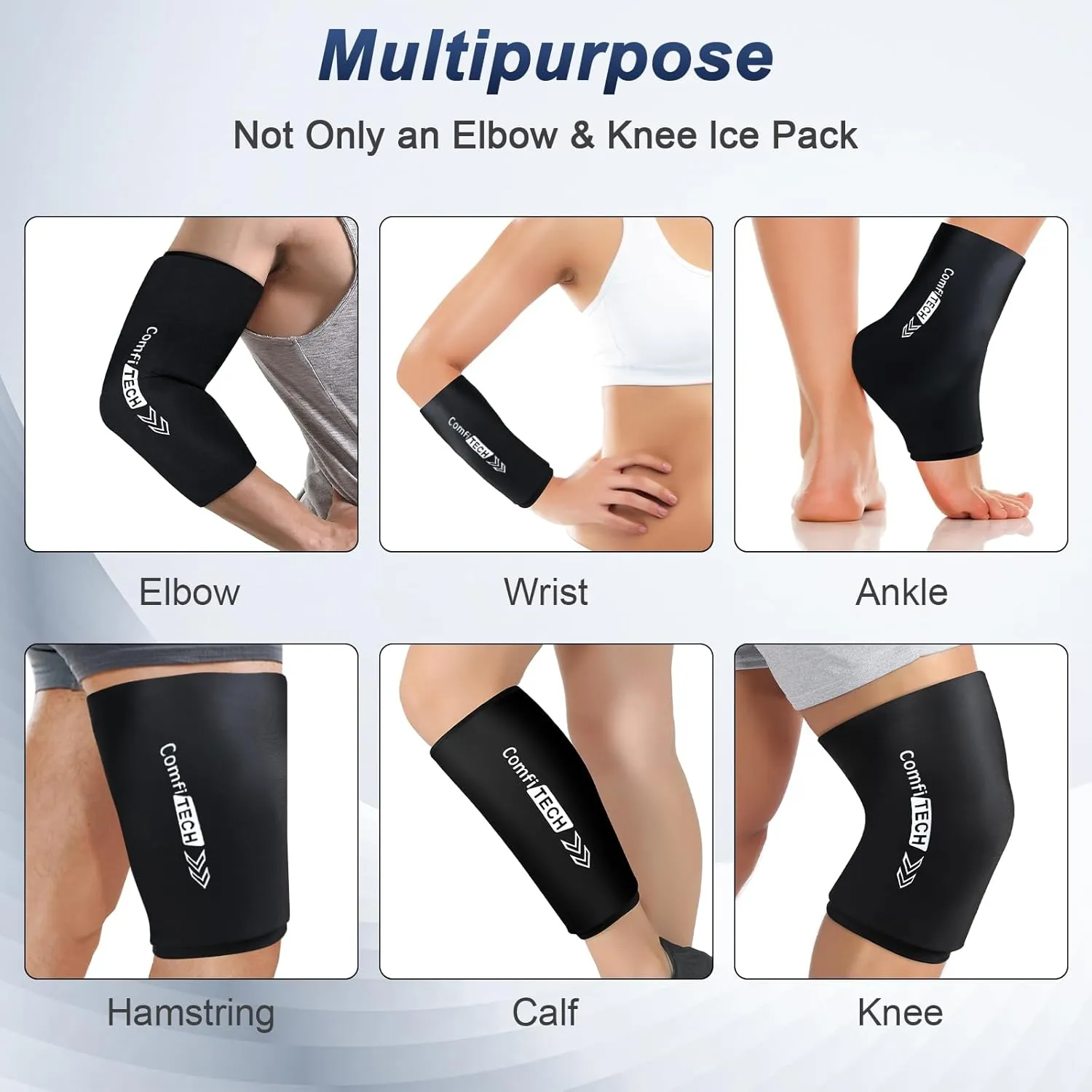 Comfitech Elbow Knee Ice Pack Wrap Sleeve, Reusable Gel Cold Pad for Calf, Thigh, X-Large