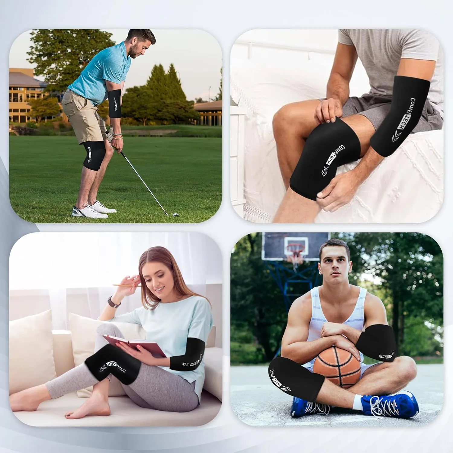 Comfitech Elbow Knee Ice Pack Wrap Sleeve, Reusable Gel Cold Pad for Calf, Thigh, X-Large