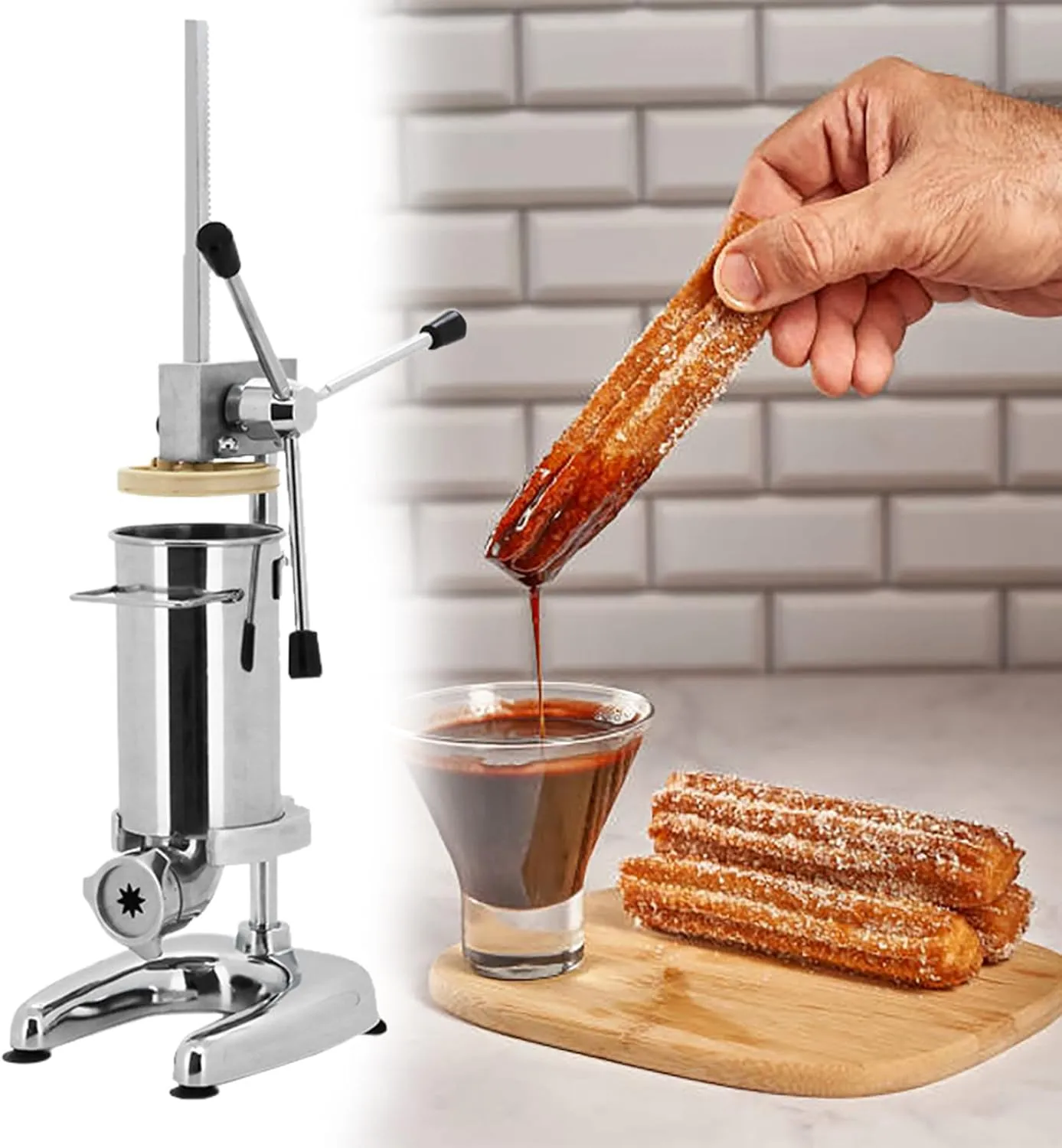 Commercial Churros Maker, Stainless Steel Manual 5 Nozzles Latin Fruit Machine Donut Churros Maker for Home, Cafe,2L