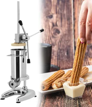 Commercial Manual Churro Maker, Stainless Steel Spanish Churrera Machine with 5 Molds, Latin Fruit Donut Machine, Manual Sausage Filler Machine, for Restaurants and Bakeries,3L