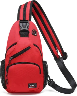 Convertible Sling Bag Crossbody Backpack, 11-Inch Pads Bags with Headphone Jack Shoulder Bag Casual Pack for Women Men Hiking Travel Cycling (Red)