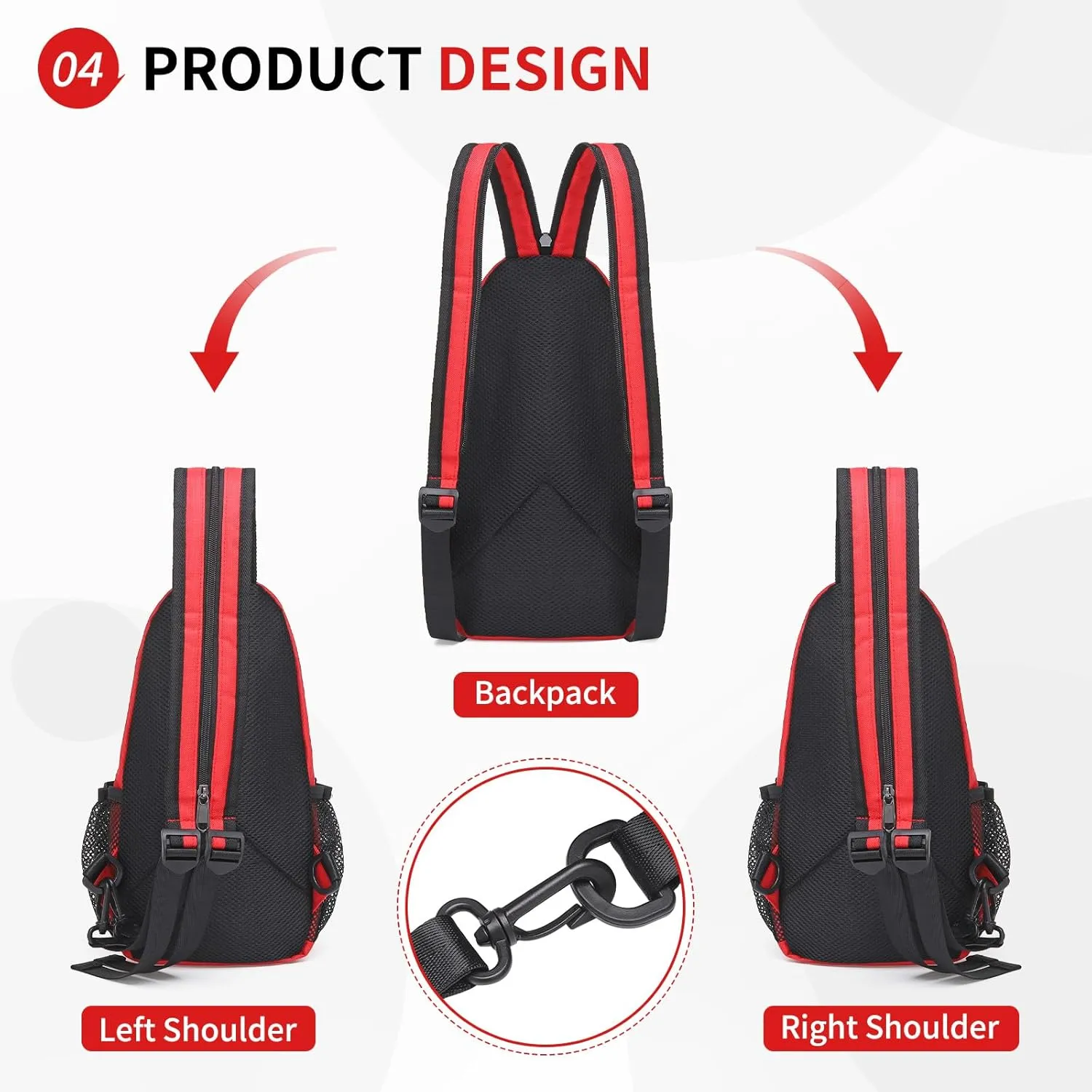 Convertible Sling Bag Crossbody Backpack, 11-Inch Pads Bags with Headphone Jack Shoulder Bag Casual Pack for Women Men Hiking Travel Cycling (Red)
