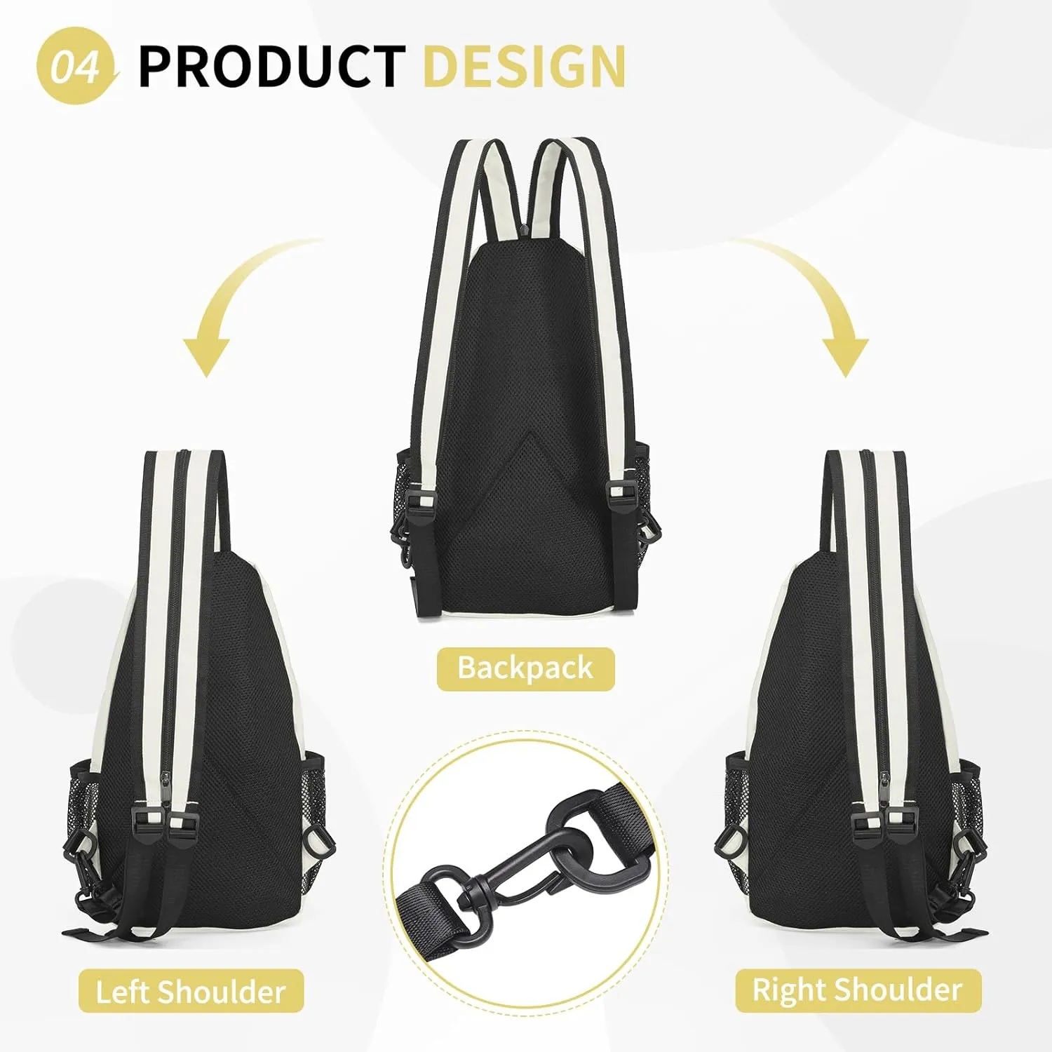 Convertible Sling Bag Crossbody Backpack, 12.9-Inch Pads Bags with Headphone Jack Shoulder Bag Casual Pack for Women Men Hiking Travel Cycling (White)