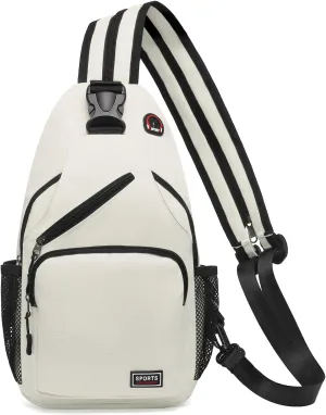 Convertible Sling Bag Crossbody Backpack, 12.9-Inch Pads Bags with Headphone Jack Shoulder Bag Casual Pack for Women Men Hiking Travel Cycling (White)