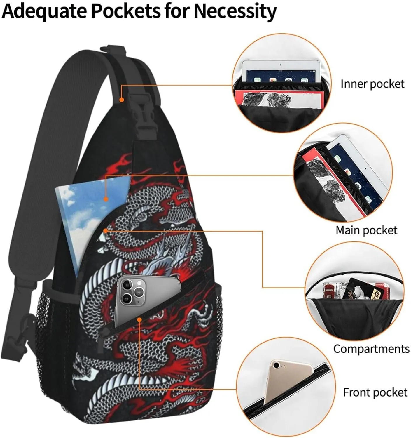 Cool Dragon Crossbody Sling Backpack Sling Bag Travel Hiking Chest Bag Dragon Daypack for Men Women