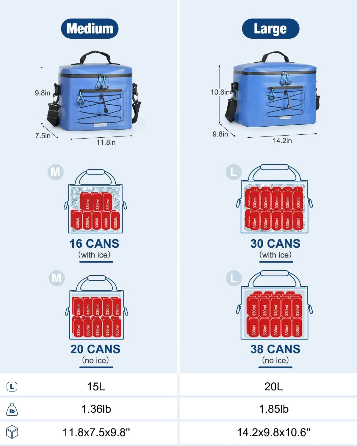 Cooler Bag, 8/16/30 Can Soft Sided Small Portable Insulated Cooling Pack, Everyday Lunch Cooler, Leakproof Ice Chest for Beach, Camping, Travel, Picnic
