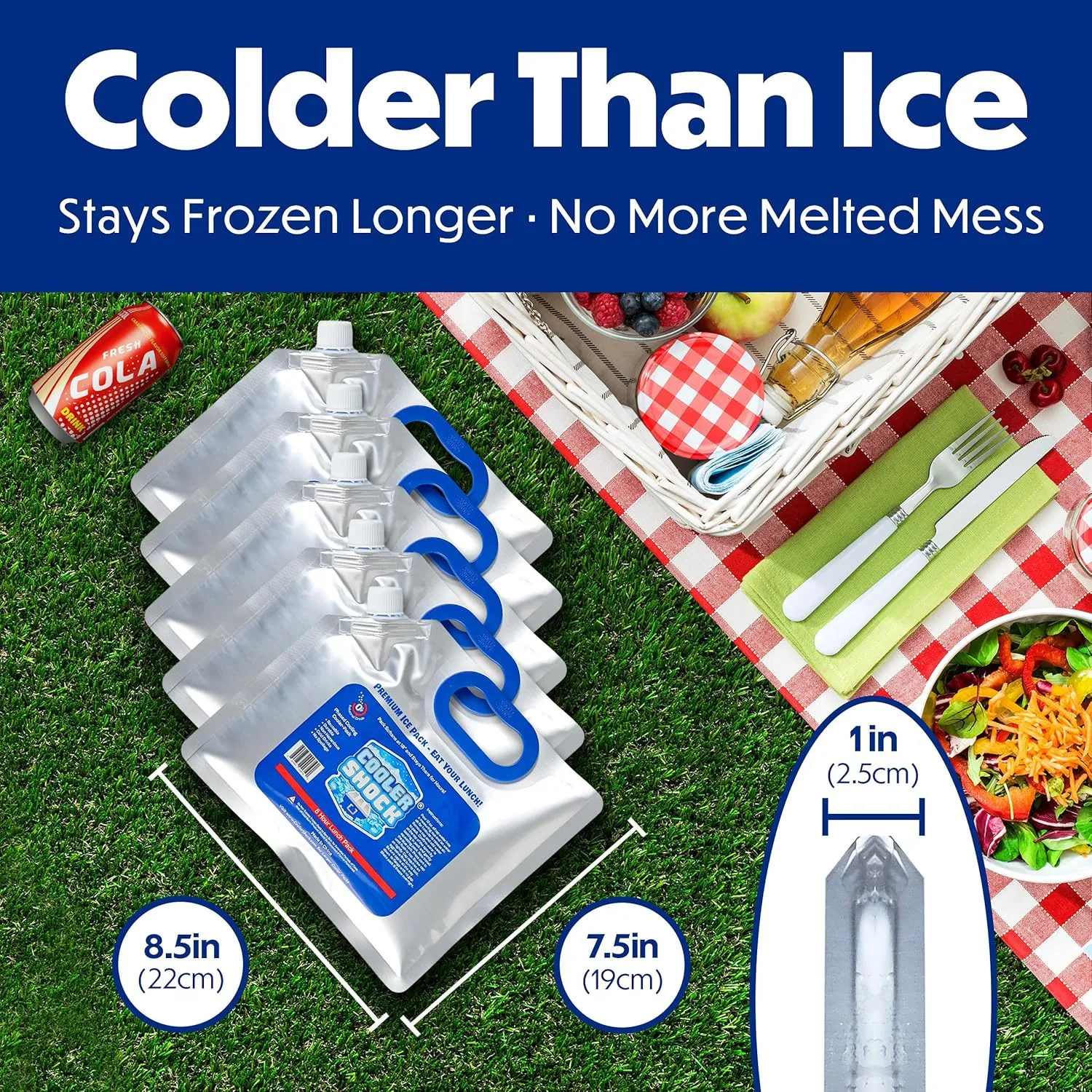 Cooler Shock Reusable Ice Packs for Cooler - Long Lasting Cold Freezer Packs for Coolers and Lunch Boxes - Cooler Ice Packs for Camping Gear, Fishing, Road Trips, Beach Must Haves