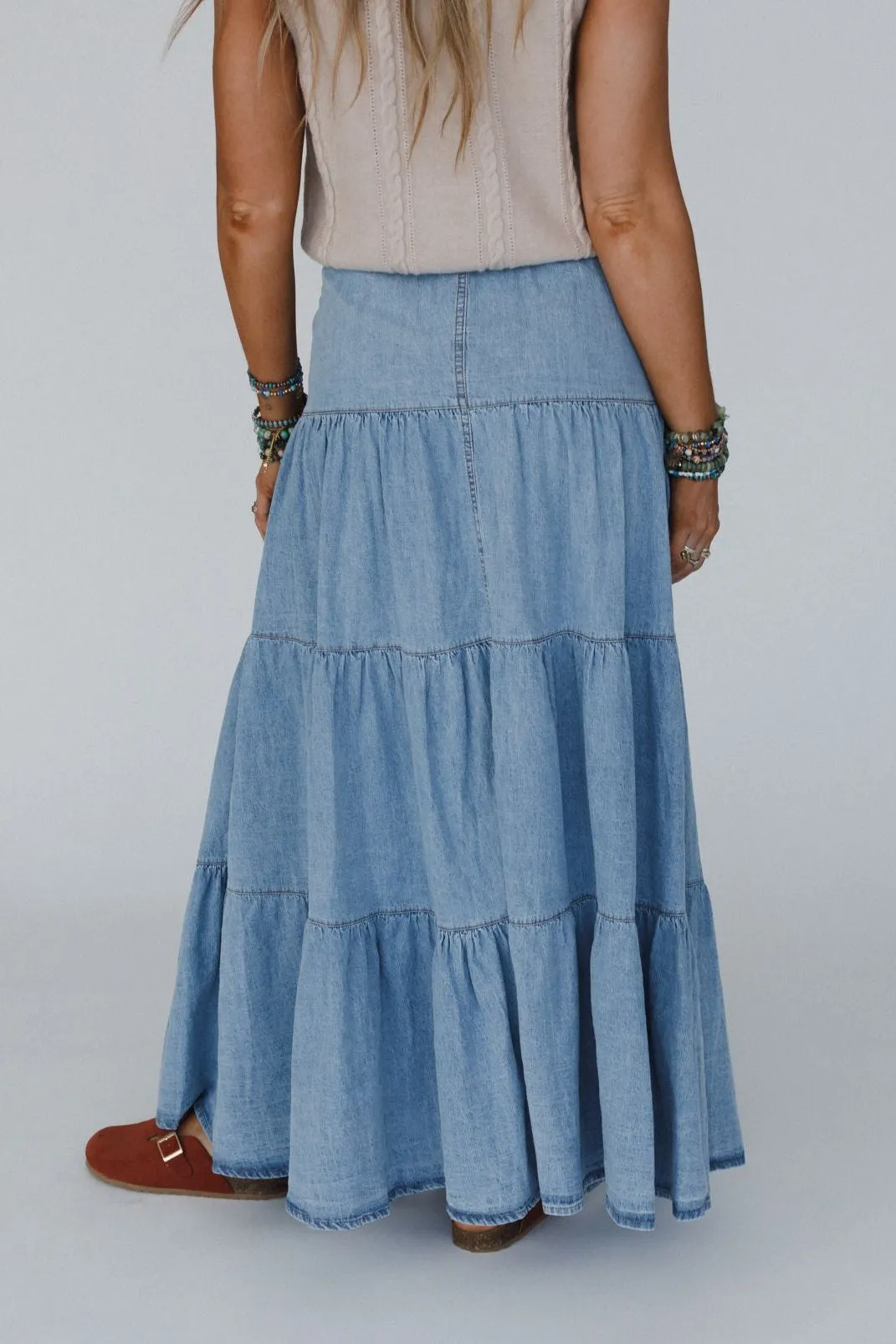 Country Mart Tiered Maxi Skirt - Denim