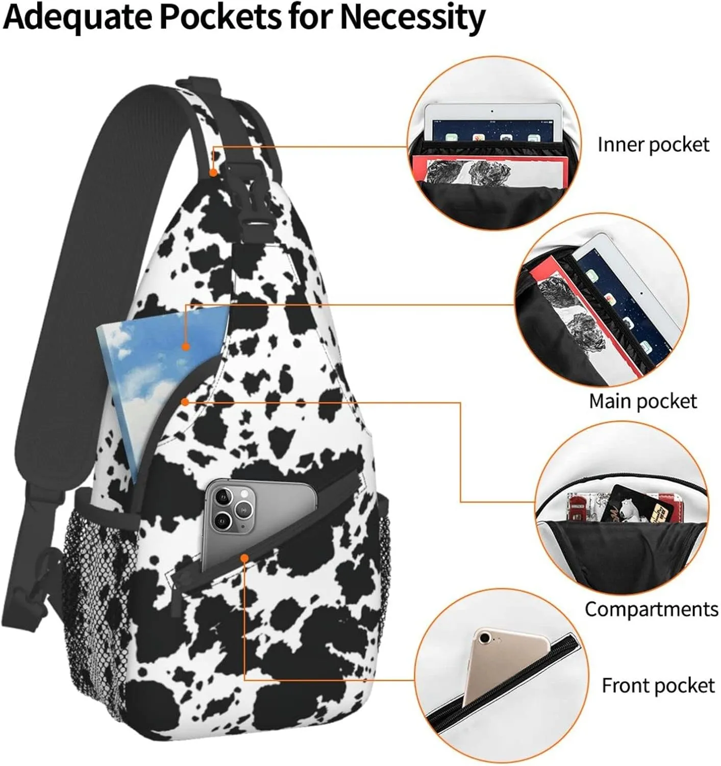 Cow Print Sling Bag Crossbody Sling Backpack Travel Hiking Daypack Chest Bags Shoulder Bag For Women Men