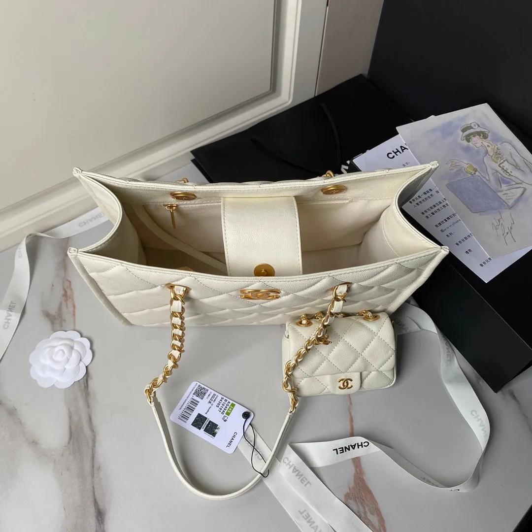 cream gold 30cm shopping 24a Smart devices CHANEL Discounted rates hardware bag caviar