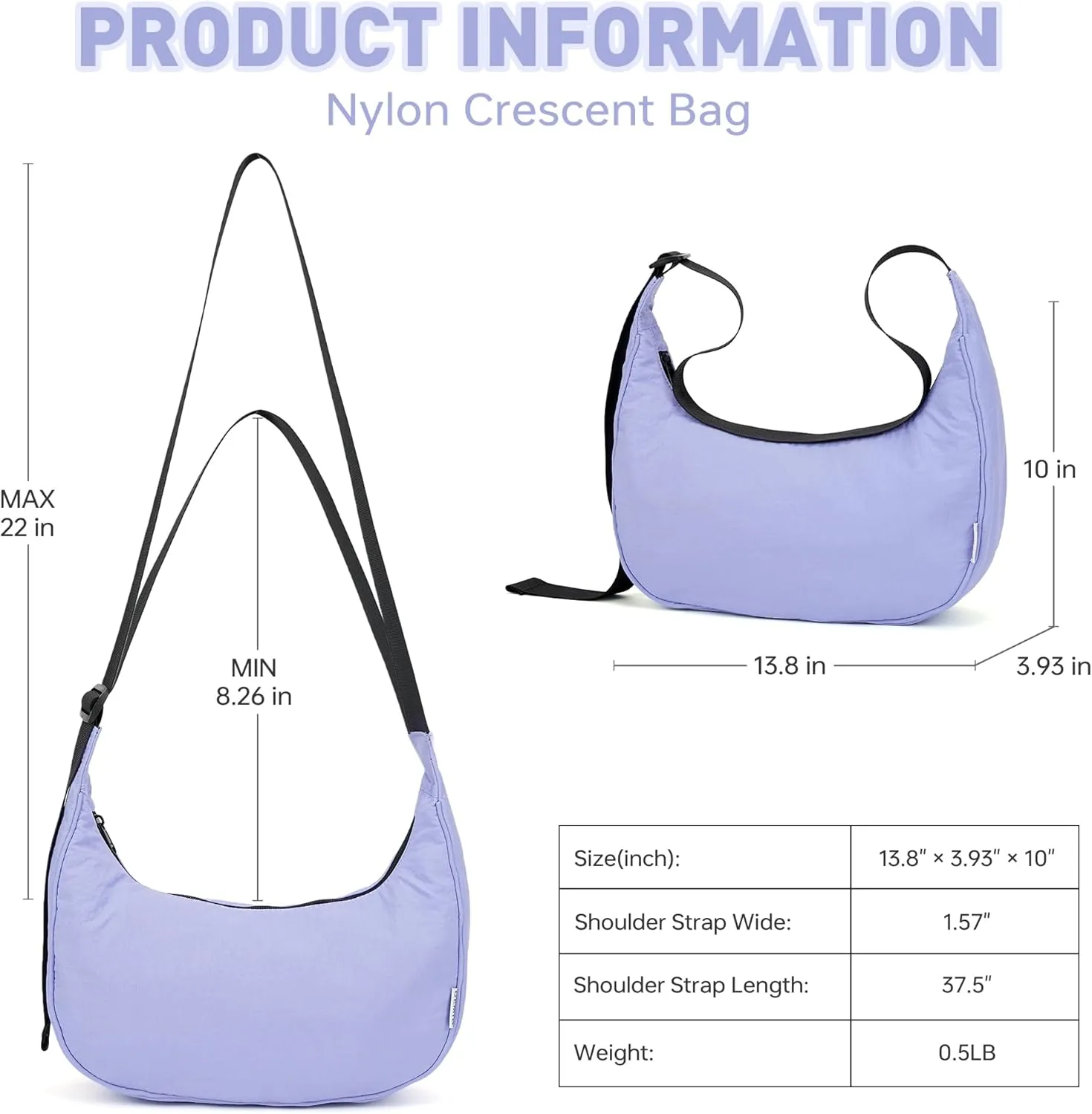 Crescent Bag For Women, Shoulder Bag Nylon Crossbody Bags For Women Multi-Pocket Sling Crossbody Bag Adjustable Strap