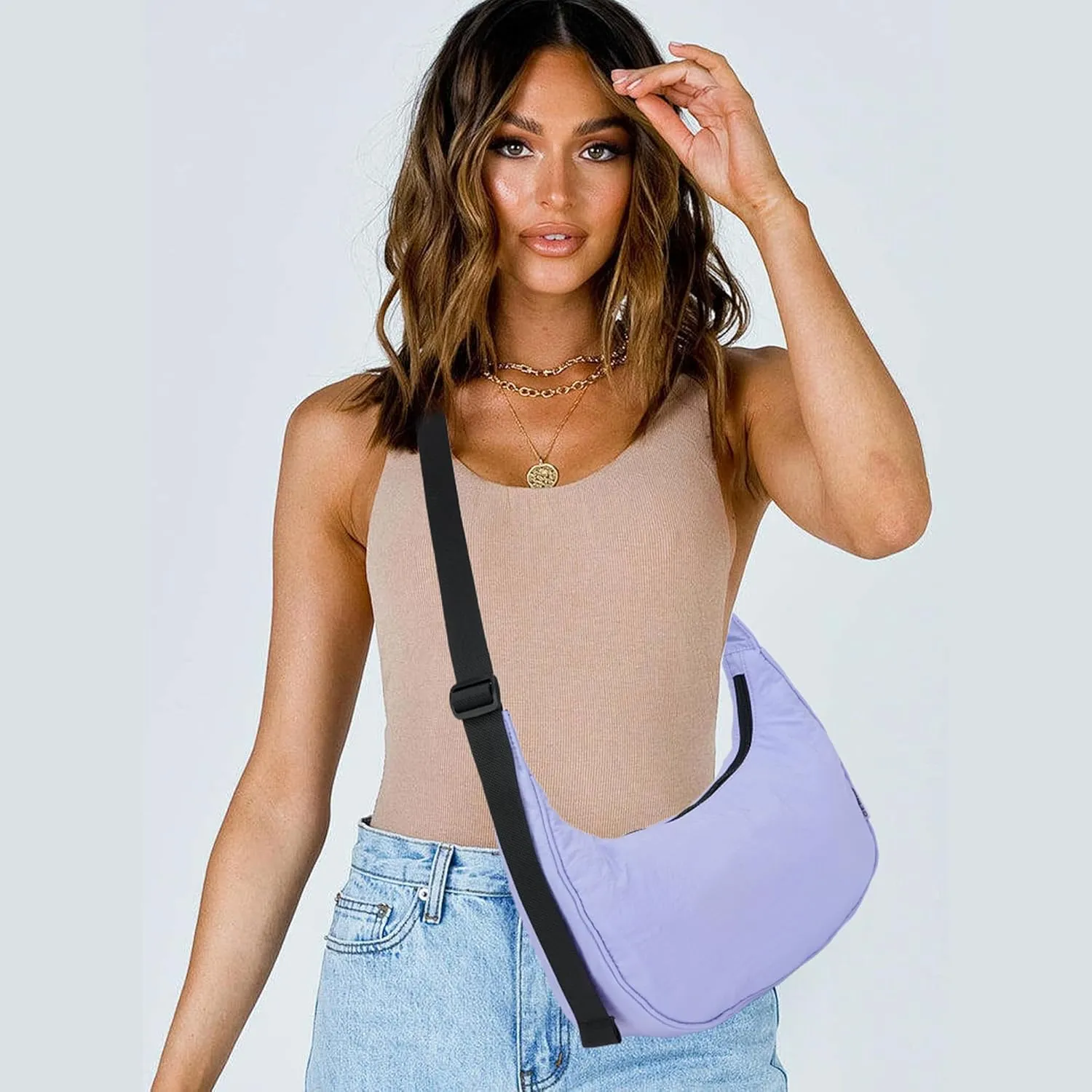 Crescent Bag For Women, Shoulder Bag Nylon Crossbody Bags For Women Multi-Pocket Sling Crossbody Bag Adjustable Strap