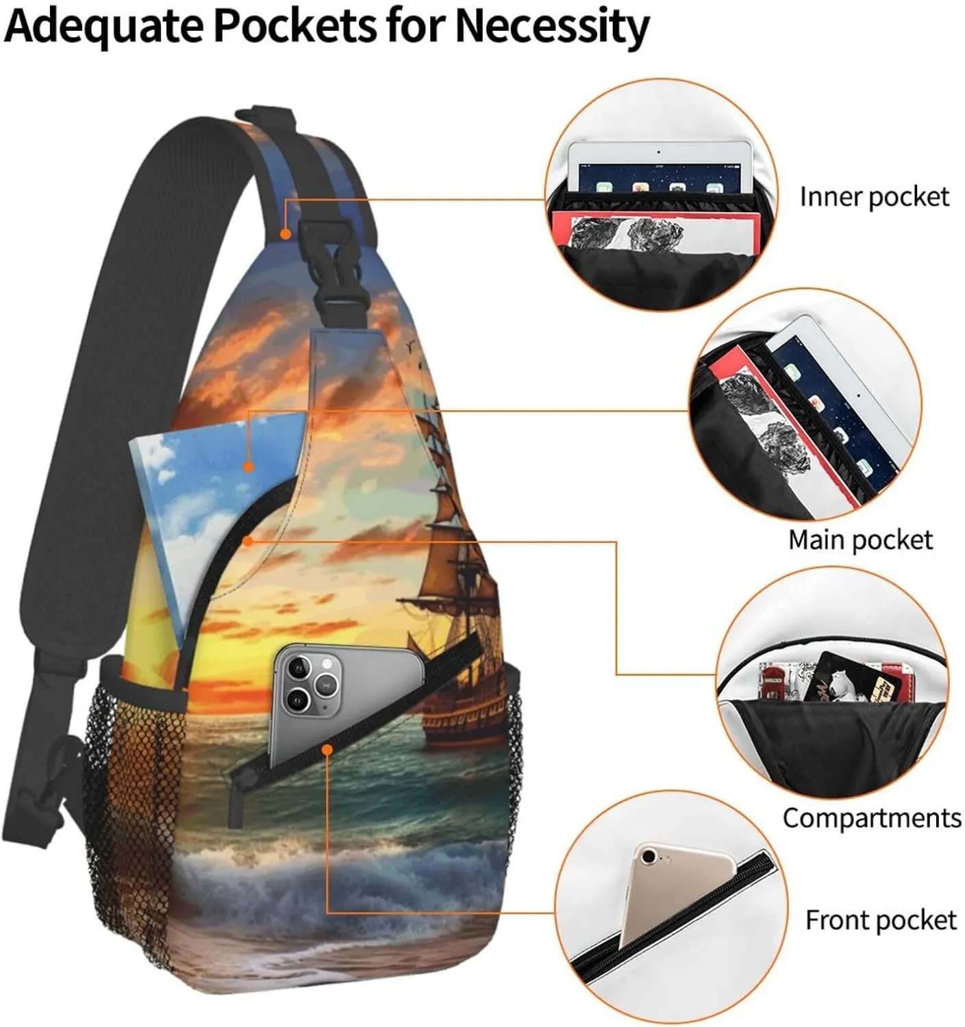 Cross Chest Bag Diagonally Sling Backpack Crossbody Shoulder Bag Polar Bears Northern Lights Sling Bag Travel Hiking Daypack