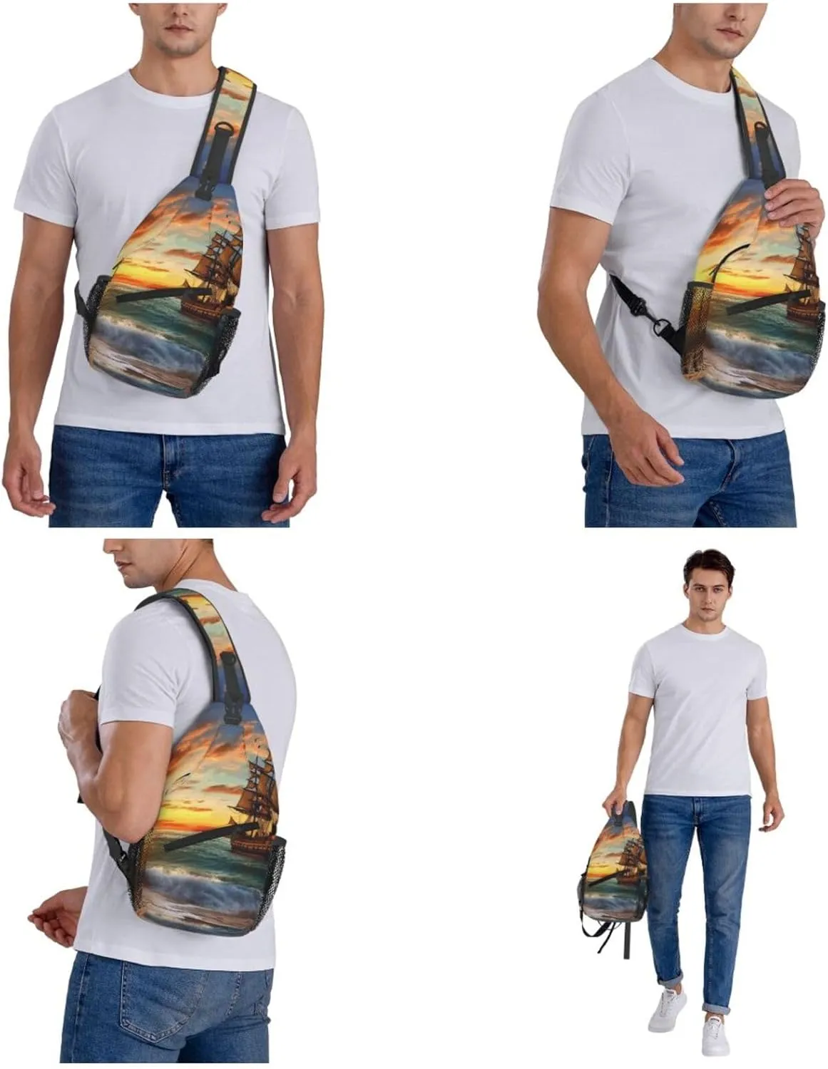 Cross Chest Bag Diagonally Sling Backpack Crossbody Shoulder Bag Polar Bears Northern Lights Sling Bag Travel Hiking Daypack