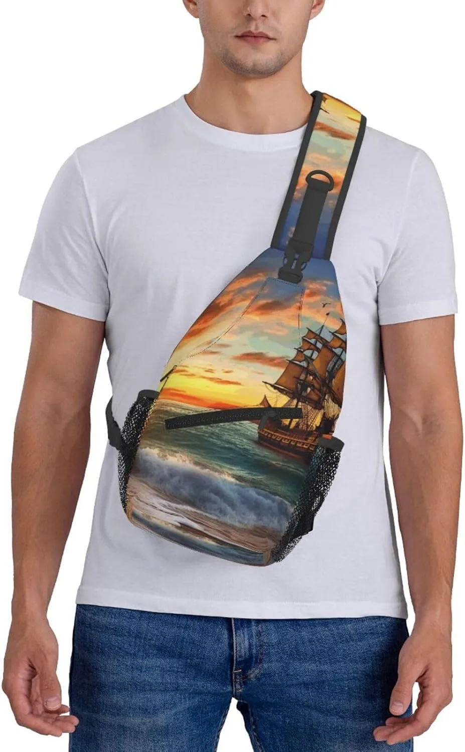 Cross Chest Bag Diagonally Sling Backpack Crossbody Shoulder Bag Polar Bears Northern Lights Sling Bag Travel Hiking Daypack