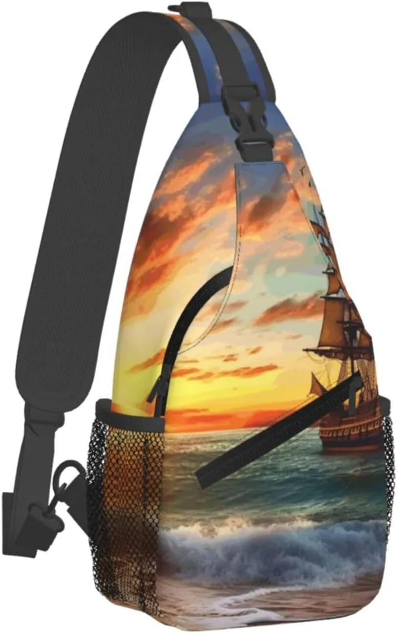 Cross Chest Bag Diagonally Sling Backpack Crossbody Shoulder Bag Polar Bears Northern Lights Sling Bag Travel Hiking Daypack