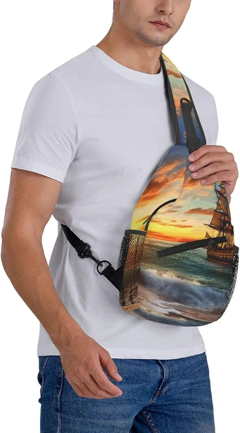 Cross Chest Bag Diagonally Sling Backpack Crossbody Shoulder Bag Polar Bears Northern Lights Sling Bag Travel Hiking Daypack