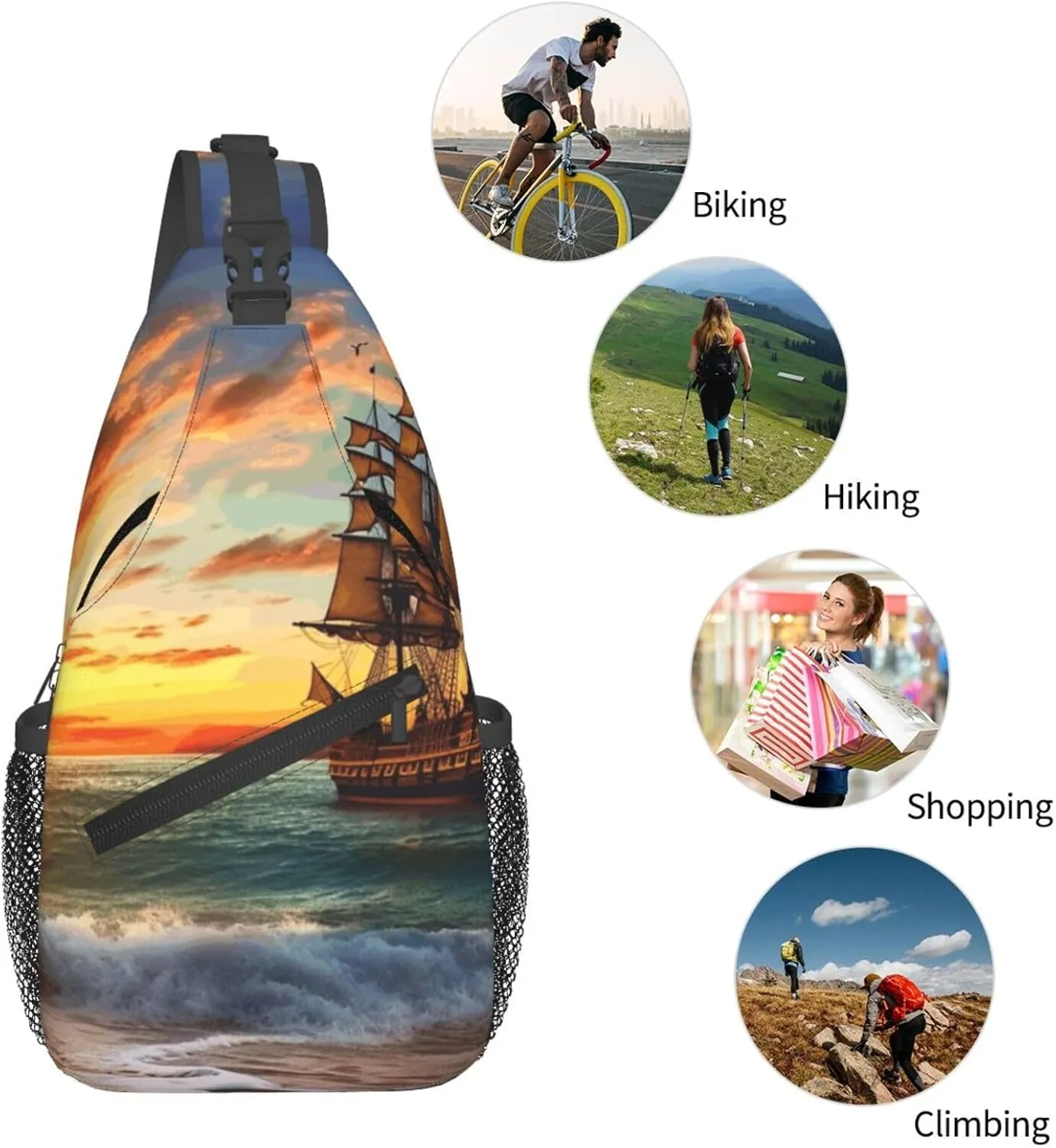 Cross Chest Bag Diagonally Sling Backpack Crossbody Shoulder Bag Polar Bears Northern Lights Sling Bag Travel Hiking Daypack