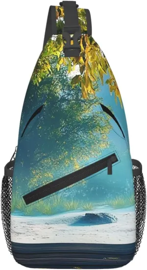 Cross Chest Bag Diagonally Sling Backpack Crossbody Shoulder Bag Summer is illusory, lying on the beach Branches Sling Bag Travel Hiking Daypack