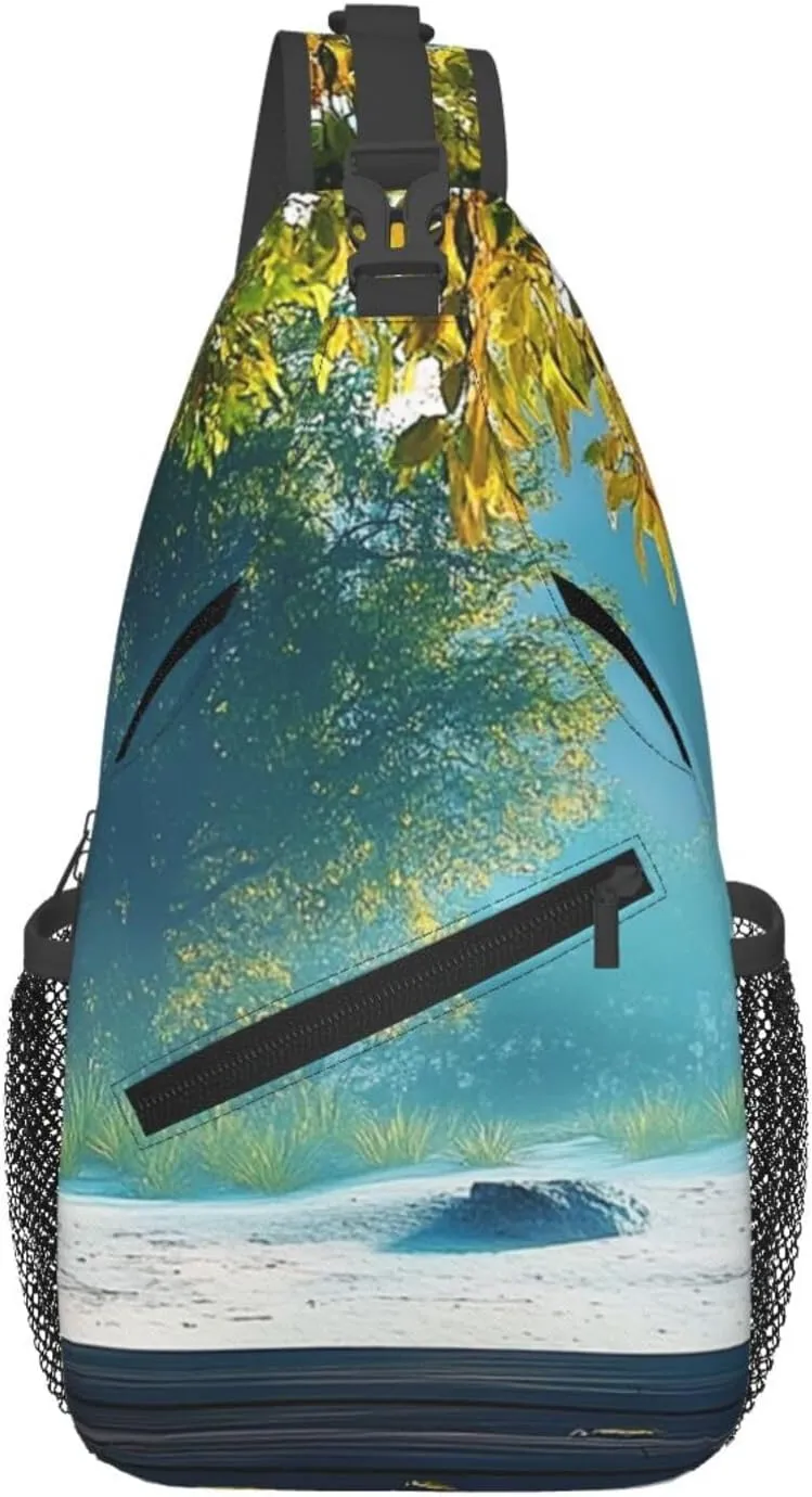 Cross Chest Bag Diagonally Sling Backpack Crossbody Shoulder Bag Summer is illusory, lying on the beach Branches Sling Bag Travel Hiking Daypack