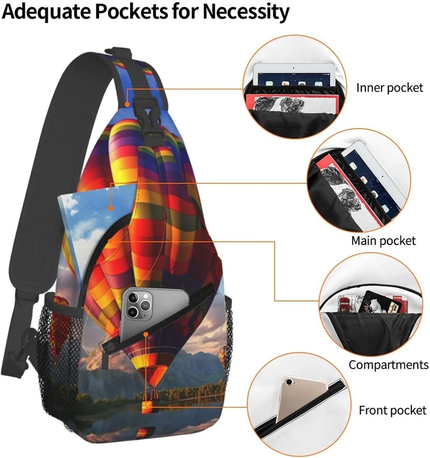 Cross Chest Bag Sling Backpack Colorful Air Balloon Sling Bag Crossbody Shoulder Bag Travel Hiking Daypack