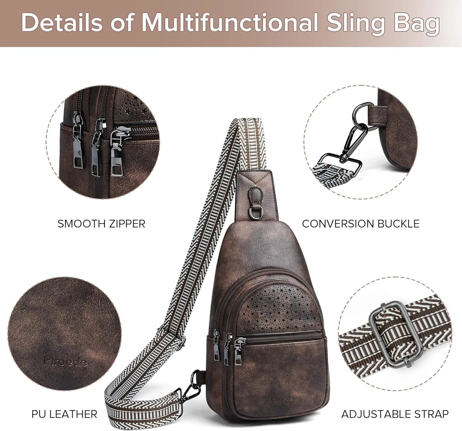Crossbody Bags for Women 4-Pockets Sling Bag Fanny Pack Chest Purse Backpack Casual Daypacks Travel Shopping