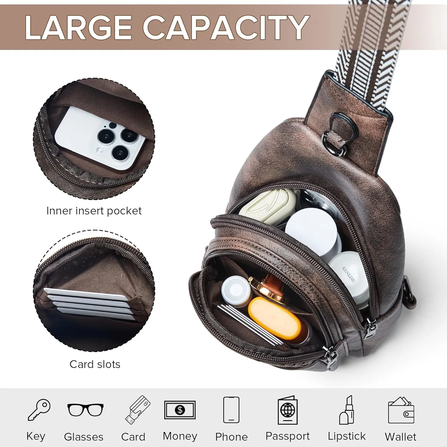 Crossbody Bags for Women 4-Pockets Sling Bag Fanny Pack Chest Purse Backpack Casual Daypacks Travel Shopping