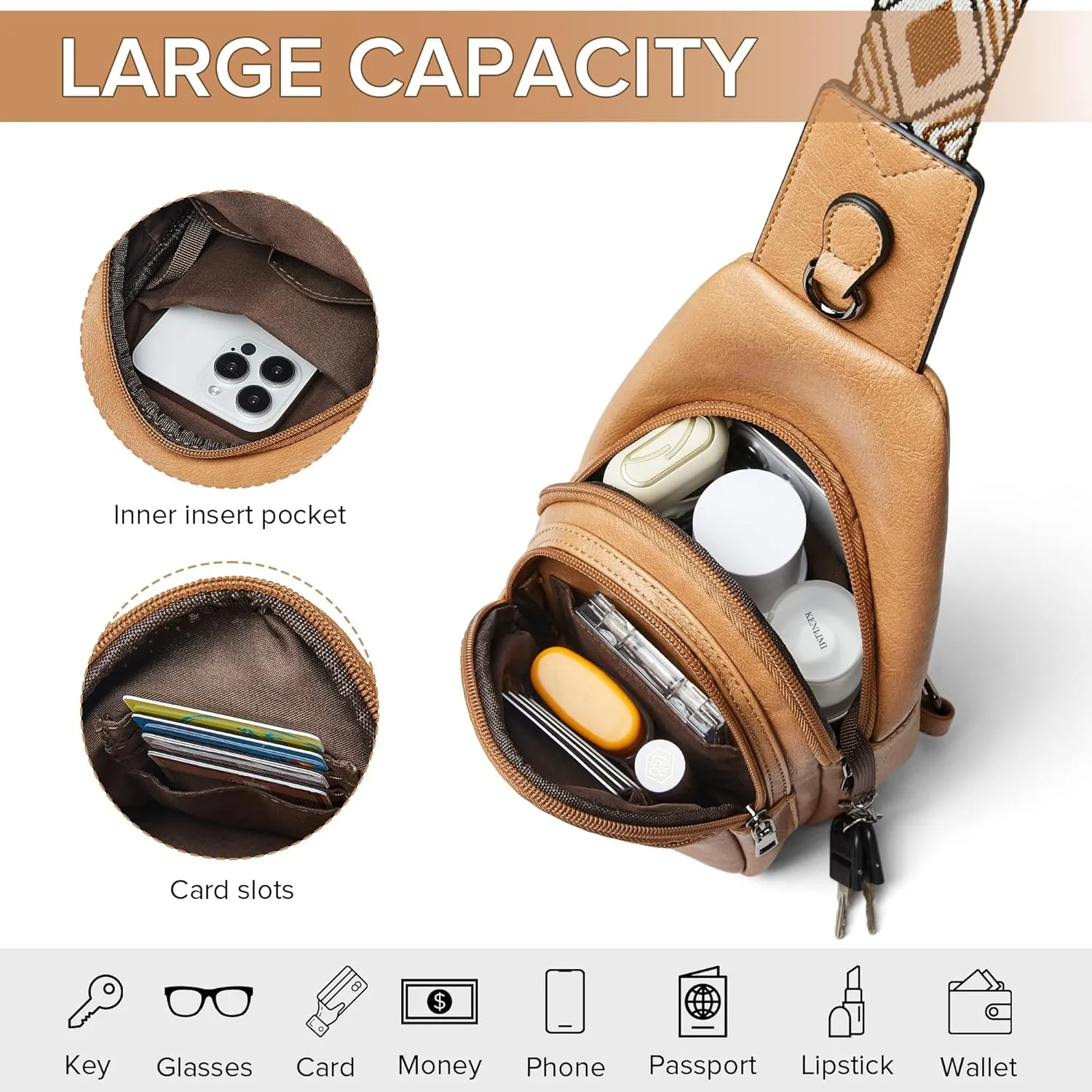 Crossbody Bags for Women 4-Pockets Sling Bag Fanny Pack Chest Purse Backpack Casual Daypacks Travel Shopping
