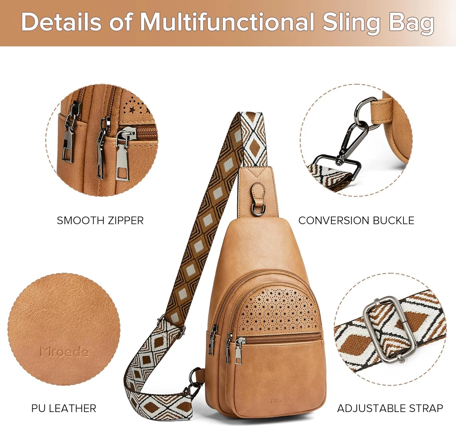 Crossbody Bags for Women 4-Pockets Sling Bag Fanny Pack Chest Purse Backpack Casual Daypacks Travel Shopping