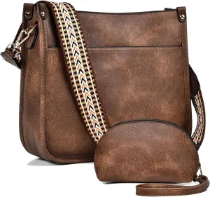 Crossbody Bags for Women Fashion Vegan Leather Hobo Purses Shoulder Handbags 2pcs Wallet Set with Guitar Strap