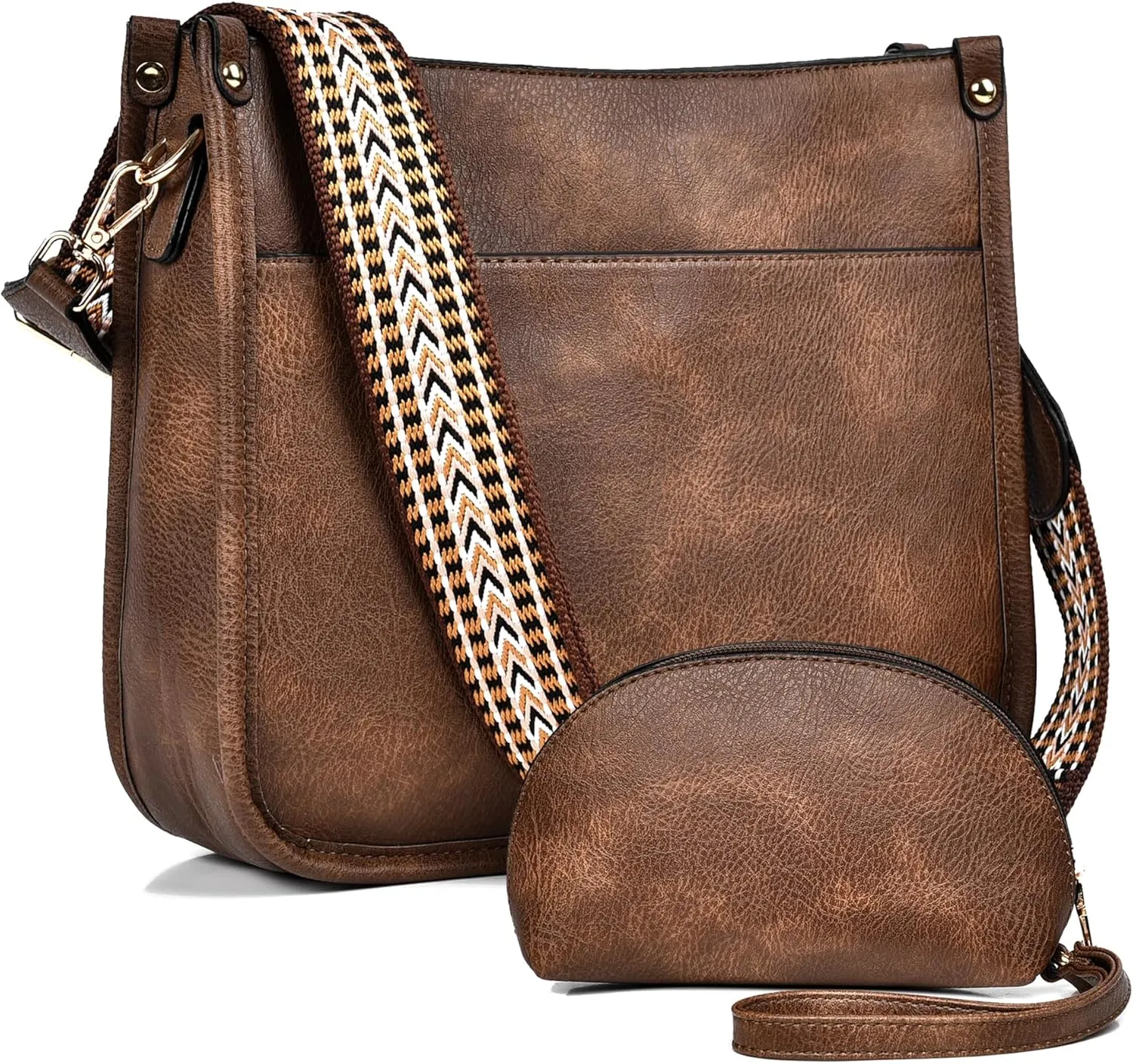 Crossbody Bags for Women Fashion Vegan Leather Hobo Purses Shoulder Handbags 2pcs Wallet Set with Guitar Strap