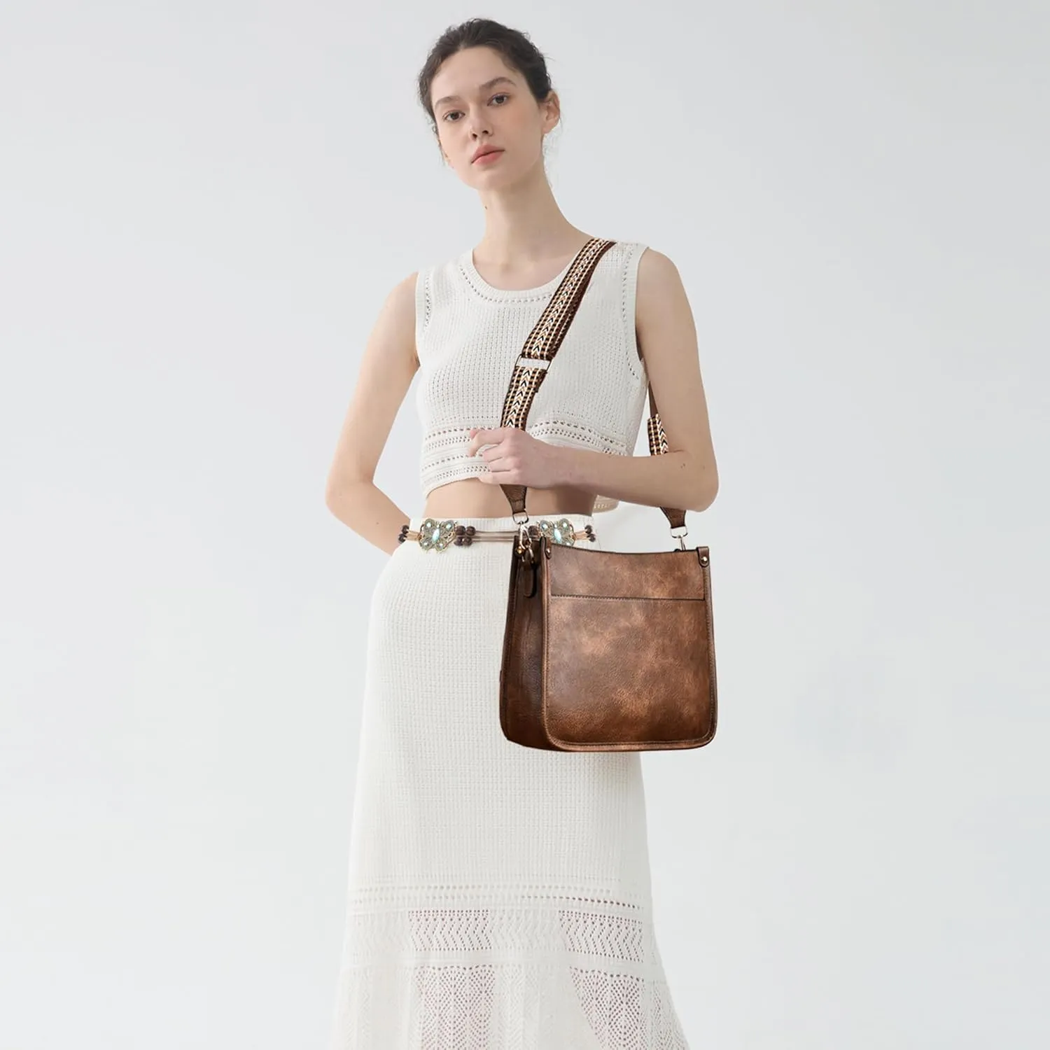Crossbody Bags for Women Fashion Vegan Leather Hobo Purses Shoulder Handbags 2pcs Wallet Set with Guitar Strap