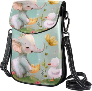 Crossbody Bags for Women,Crossbody Bag Men,Small Sling Bag,Flower Bush Rabbit and Elephant,Crossbody Purse