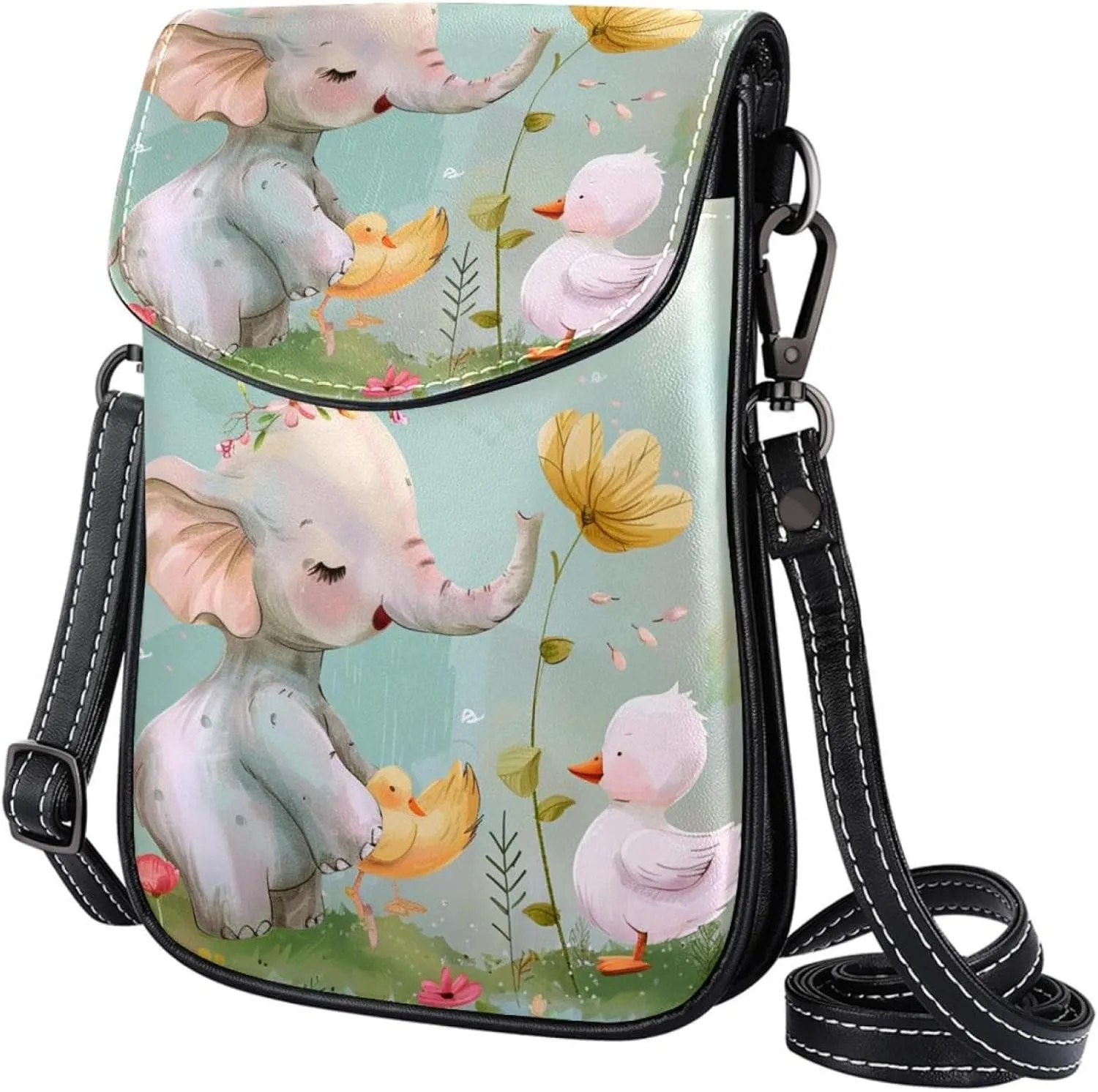 Crossbody Bags for Women,Crossbody Bag Men,Small Sling Bag,Flower Bush Rabbit and Elephant,Crossbody Purse