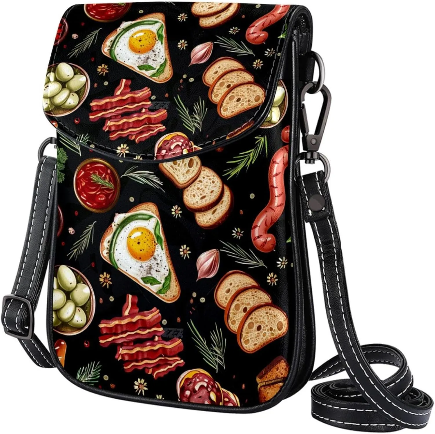Crossbody Bags for Women,Crossbody Bag Men,Small Sling Bag,Food Breakfast,Crossbody Purse
