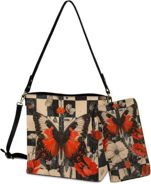 Crossbody Purse and Wallet Set Leather Tote Bag Top Handle Satchel Handbag with Wristlet Wallet for Women Girls