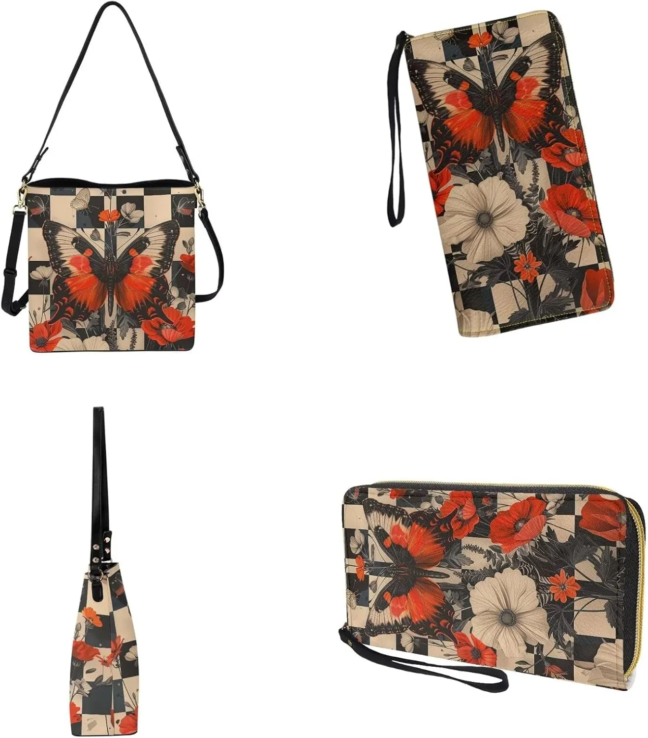 Crossbody Purse and Wallet Set Leather Tote Bag Top Handle Satchel Handbag with Wristlet Wallet for Women Girls
