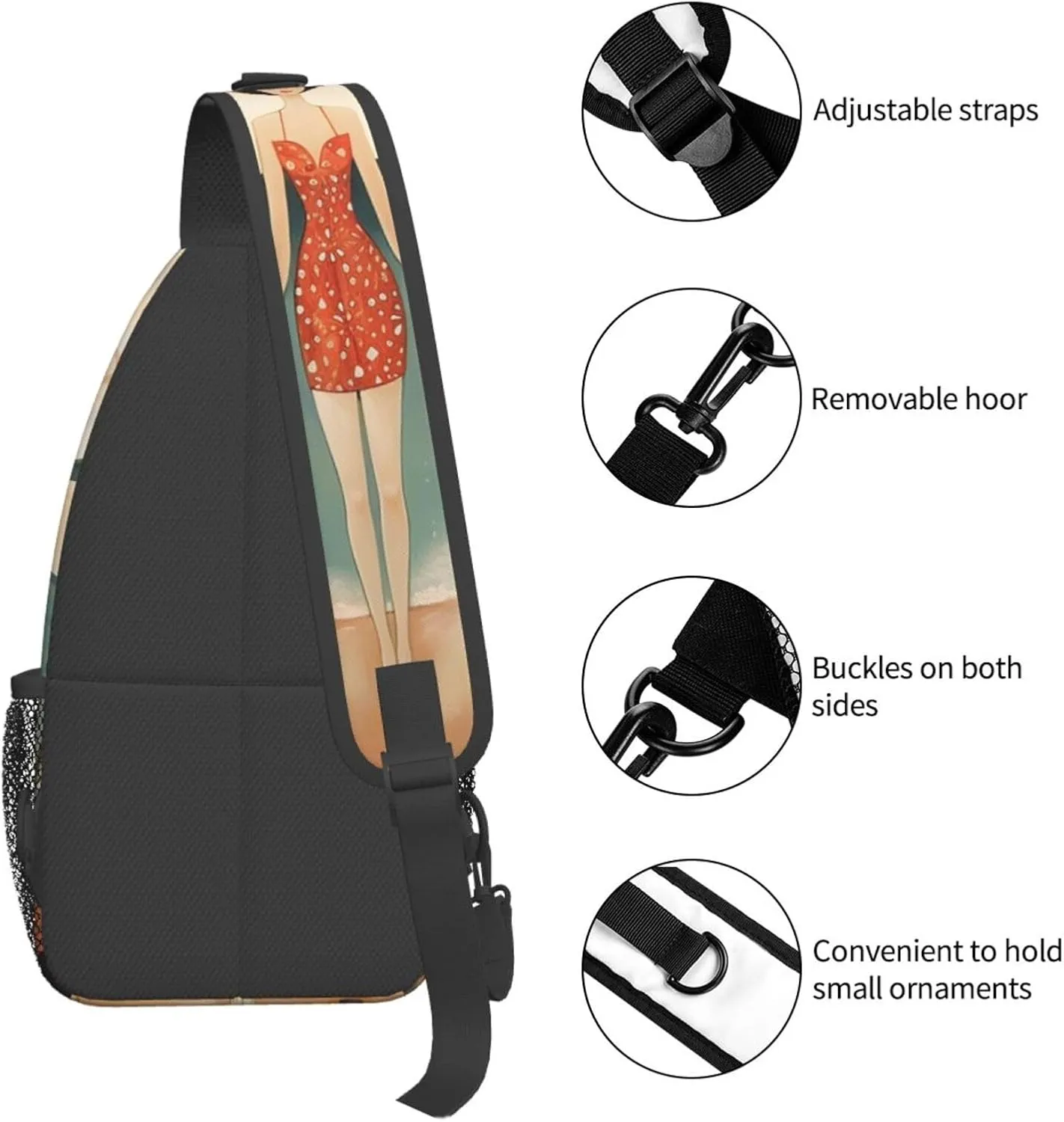 Crossbody Sling Backpack Sling Bag For Men Women Cross Chest Bag Shoulder Bag Beach Retro Postcard Travel Hiking Daypack