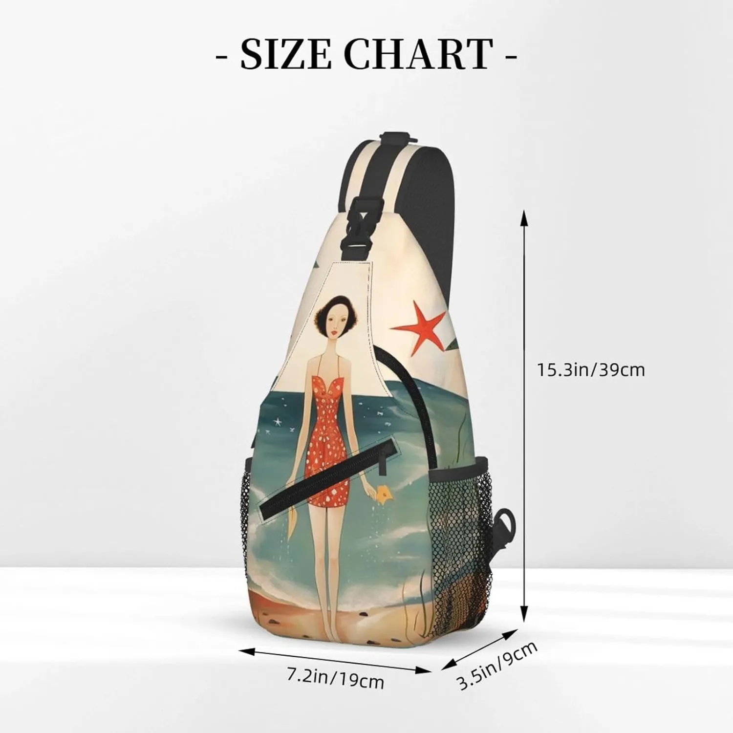 Crossbody Sling Backpack Sling Bag For Men Women Cross Chest Bag Shoulder Bag Beach Retro Postcard Travel Hiking Daypack