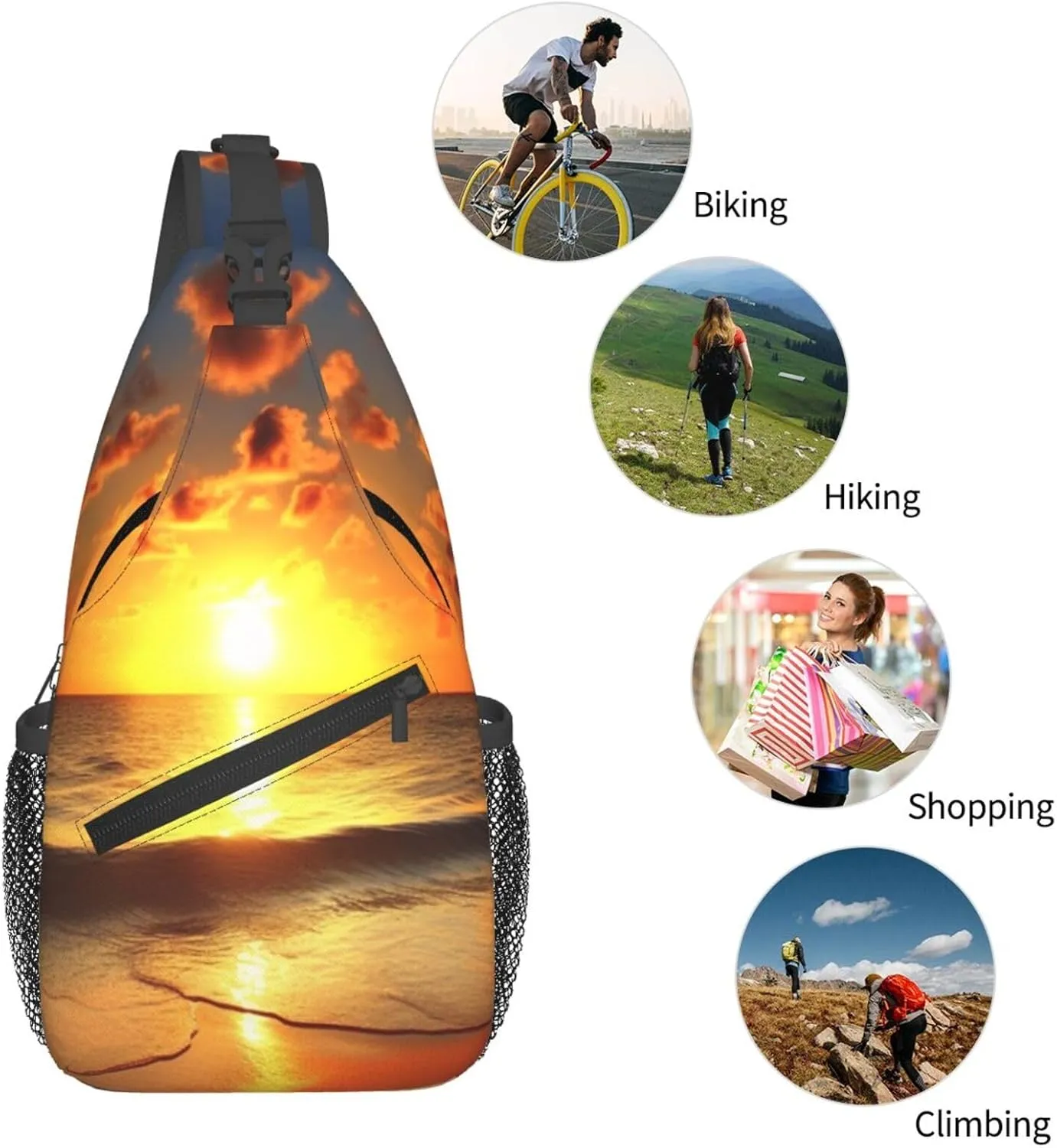 Crossbody Sling Backpack Sling Bag For Men Women Cross Chest Bag Shoulder Bag Beach Sunrise Travel Hiking Daypack