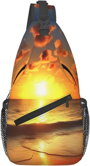 Crossbody Sling Backpack Sling Bag For Men Women Cross Chest Bag Shoulder Bag Beach Sunrise Travel Hiking Daypack