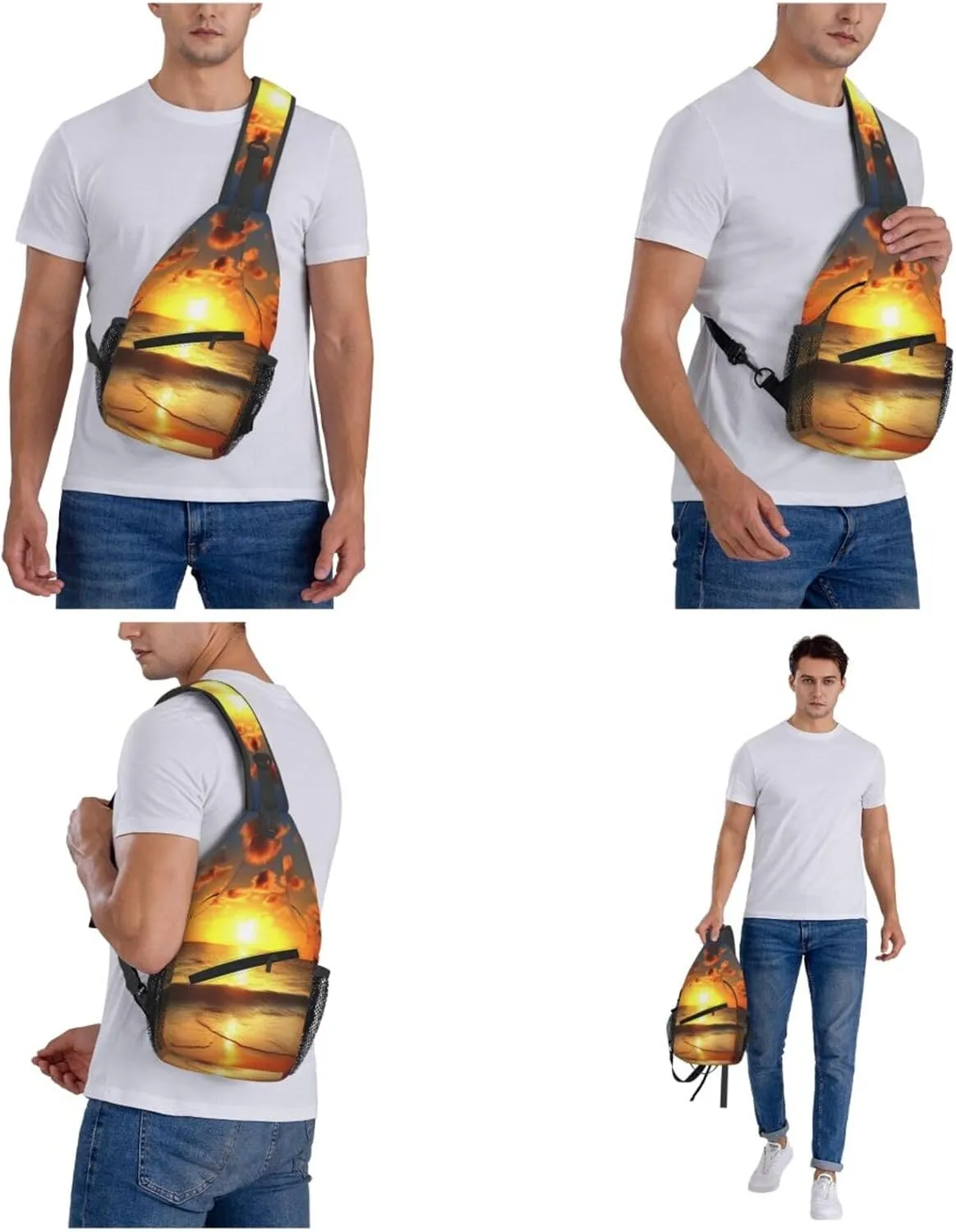 Crossbody Sling Backpack Sling Bag For Men Women Cross Chest Bag Shoulder Bag Beach Sunrise Travel Hiking Daypack